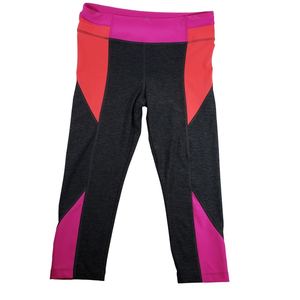 ABS Women Colorblock Capri Leggings Size M Gray Pink Orange